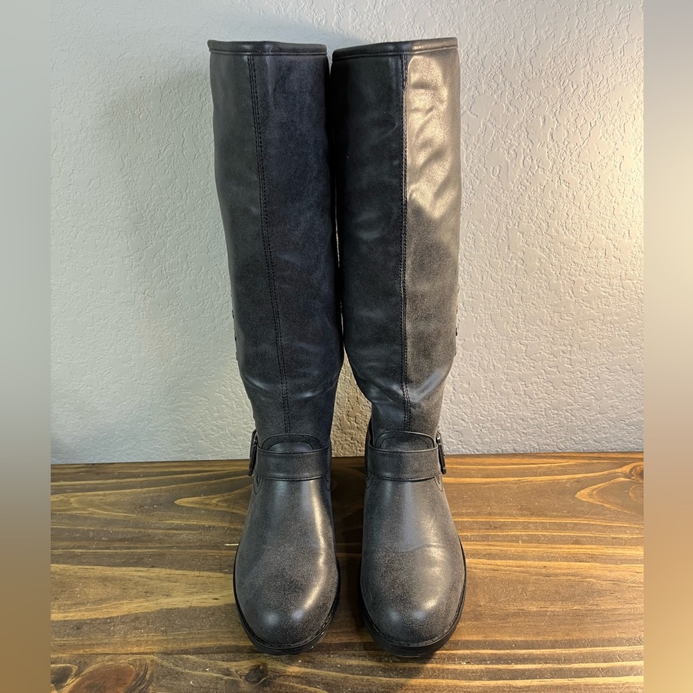 Lauren Ralph Lauren Martina Dark Brown Side Zip Boots Sz 8.5B Faux Leather EUC!
